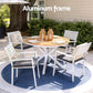Aletta 4-Seater Aluminum WPC Tabletop Patio Furniture 7-Piece Outdoor Dining Set - White & Wood