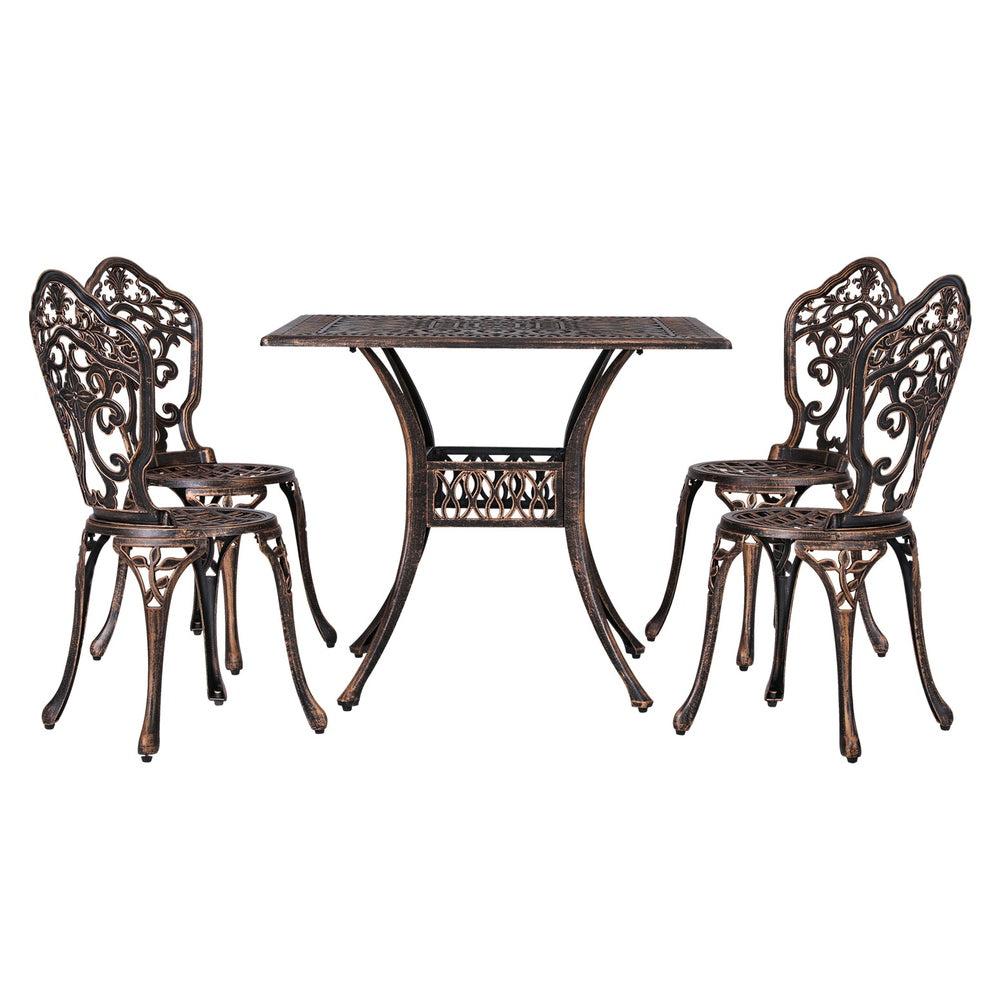 Brescia 4-Seater Chairs Table Cast Aluminum Patio 5-Piece Outdoor Dining Set - Brown