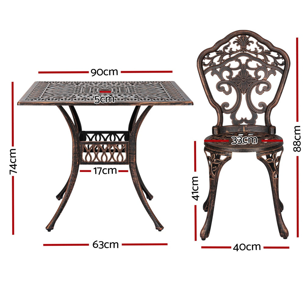 Brescia 4-Seater Chairs Table Cast Aluminum Patio 5-Piece Outdoor Dining Set - Brown