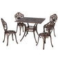 Brescia 4-Seater Chairs Table Cast Aluminum Patio 5-Piece Outdoor Dining Set - Brown
