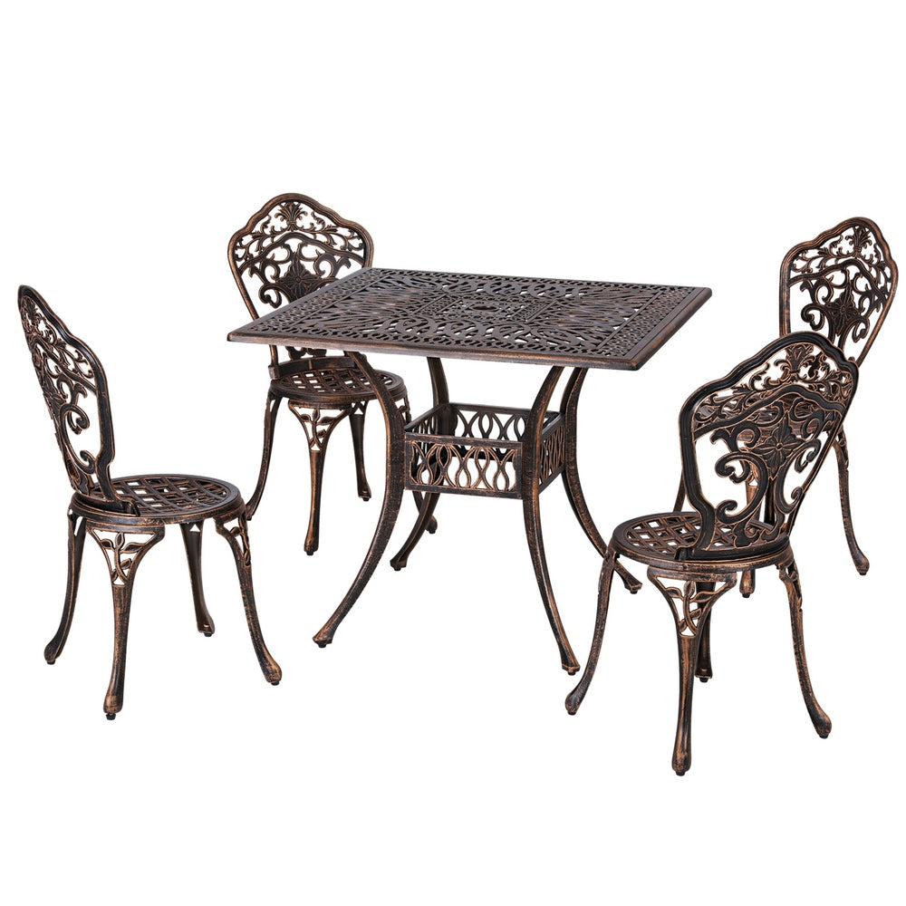 Brescia 4-Seater Chairs Table Cast Aluminum Patio 5-Piece Outdoor Dining Set - Brown