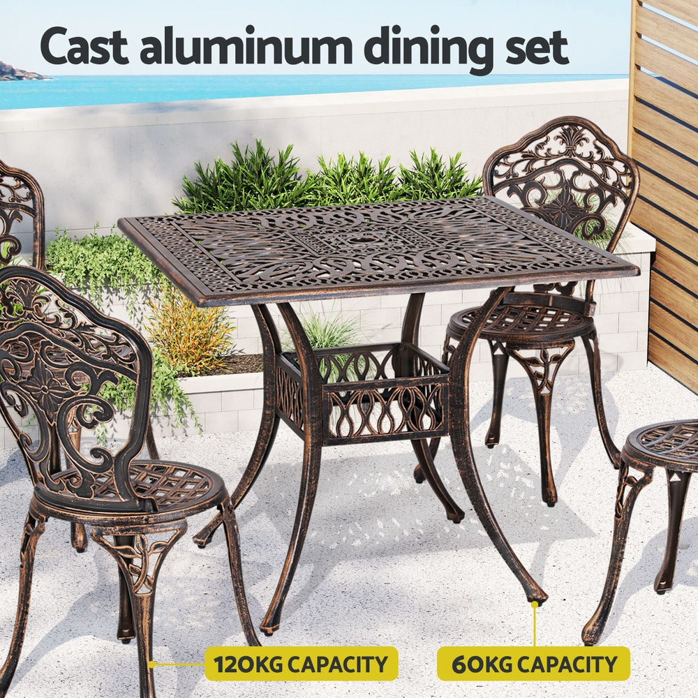 Brescia 4-Seater Chairs Table Cast Aluminum Patio 5-Piece Outdoor Dining Set - Brown