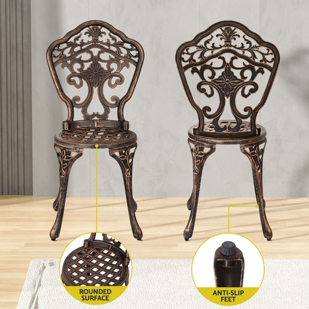 Brescia 4-Seater Chairs Table Cast Aluminum Patio 5-Piece Outdoor Dining Set - Brown