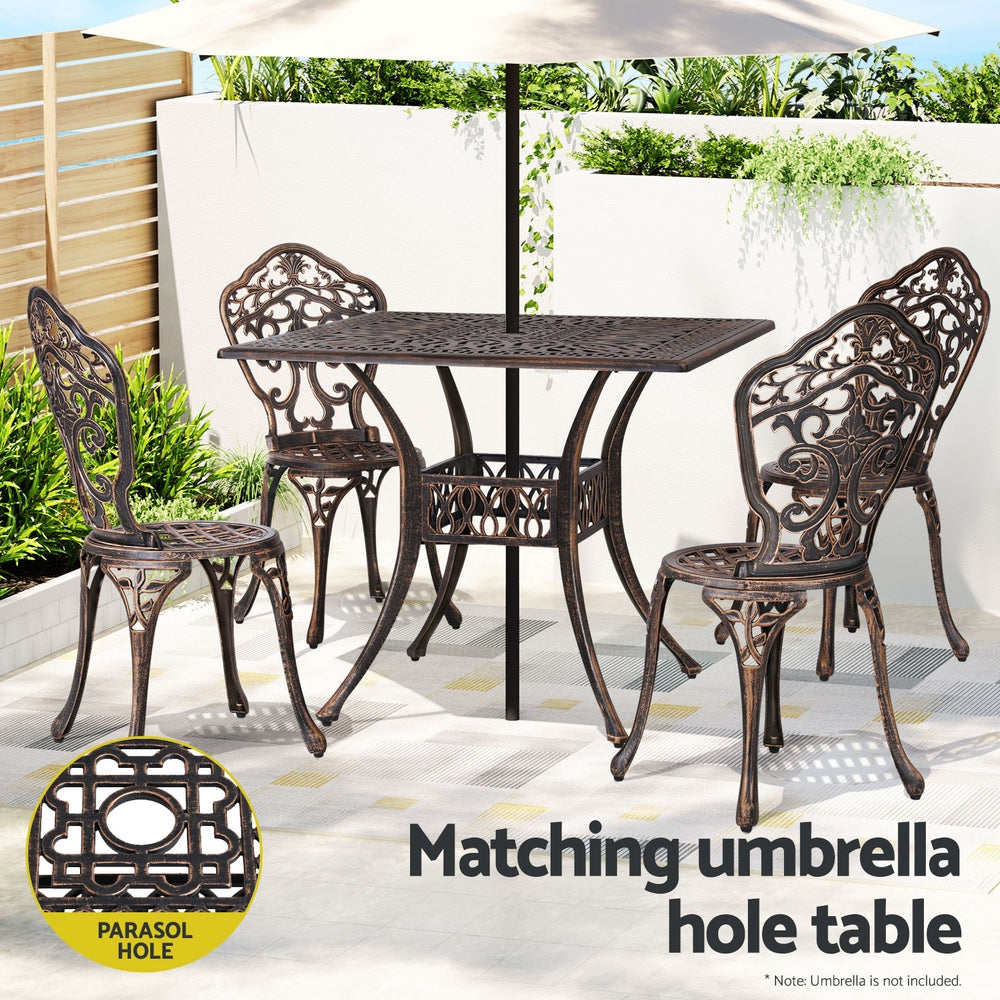 Brescia 4-Seater Chairs Table Cast Aluminum Patio 5-Piece Outdoor Dining Set - Brown