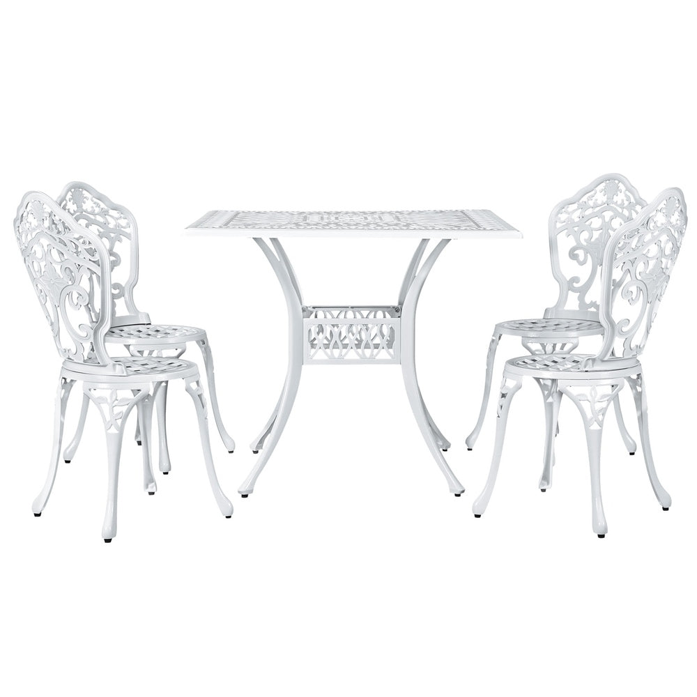 Brescia 4-Seater Chairs Table Cast Aluminum Patio 5-Piece Outdoor Dining Set - White