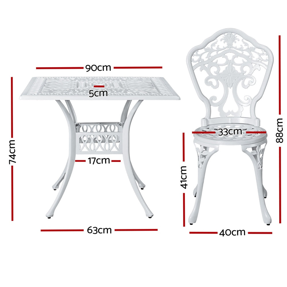 Brescia 4-Seater Chairs Table Cast Aluminum Patio 5-Piece Outdoor Dining Set - White