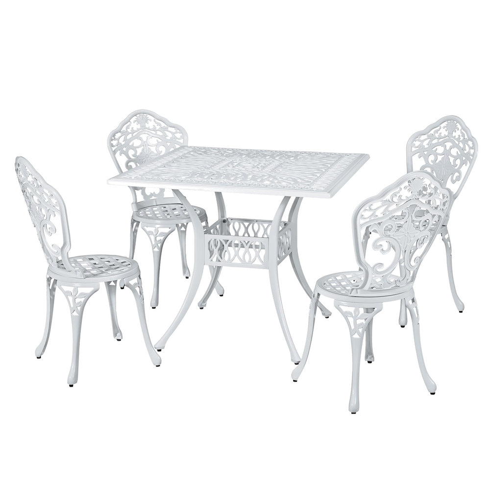 Brescia 4-Seater Chairs Table Cast Aluminum Patio 5-Piece Outdoor Dining Set - White