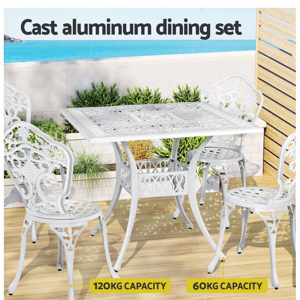 Brescia 4-Seater Chairs Table Cast Aluminum Patio 5-Piece Outdoor Dining Set - White