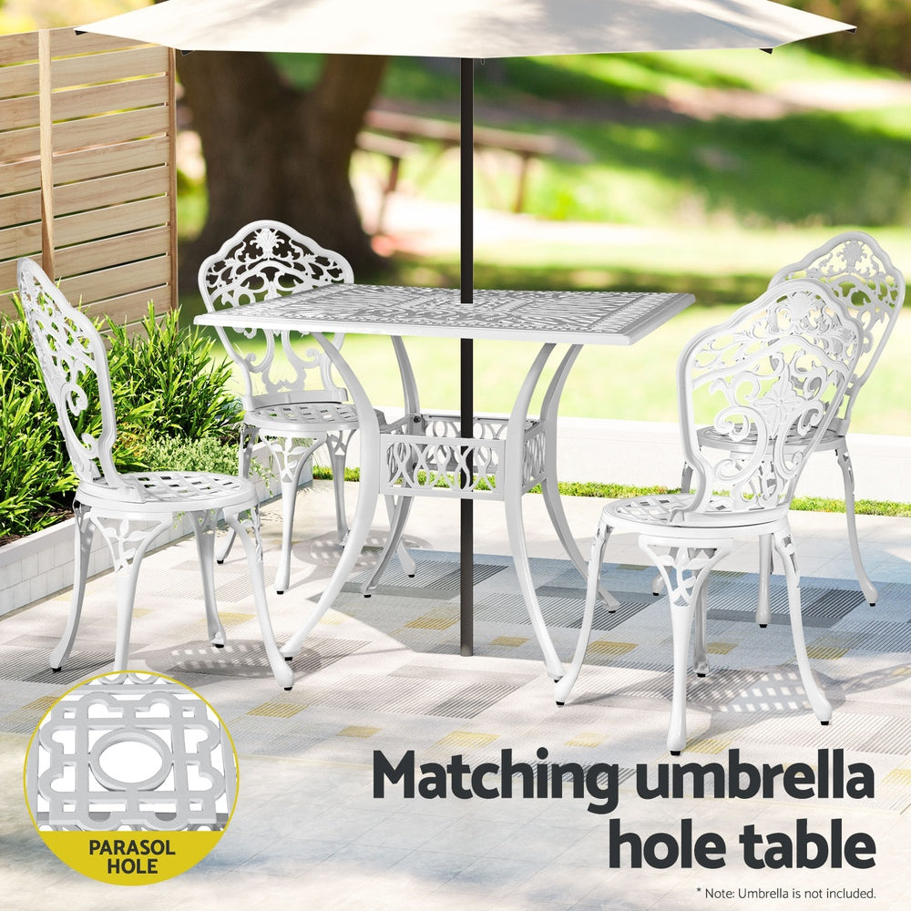 Brescia 4-Seater Chairs Table Cast Aluminum Patio 5-Piece Outdoor Dining Set - White