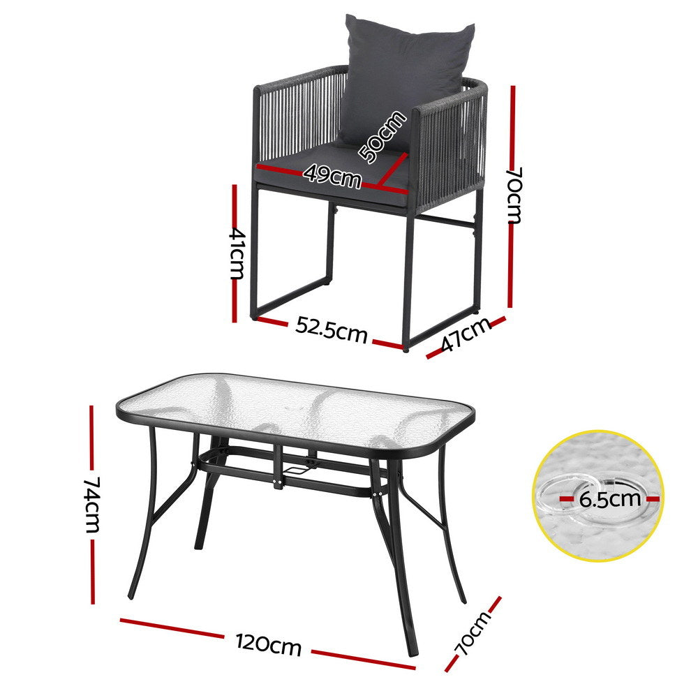 Iverson 4-Seater Outdoor Dining Set Table and Chairs Rope Patio Furniture Garden 5-Piece - Black