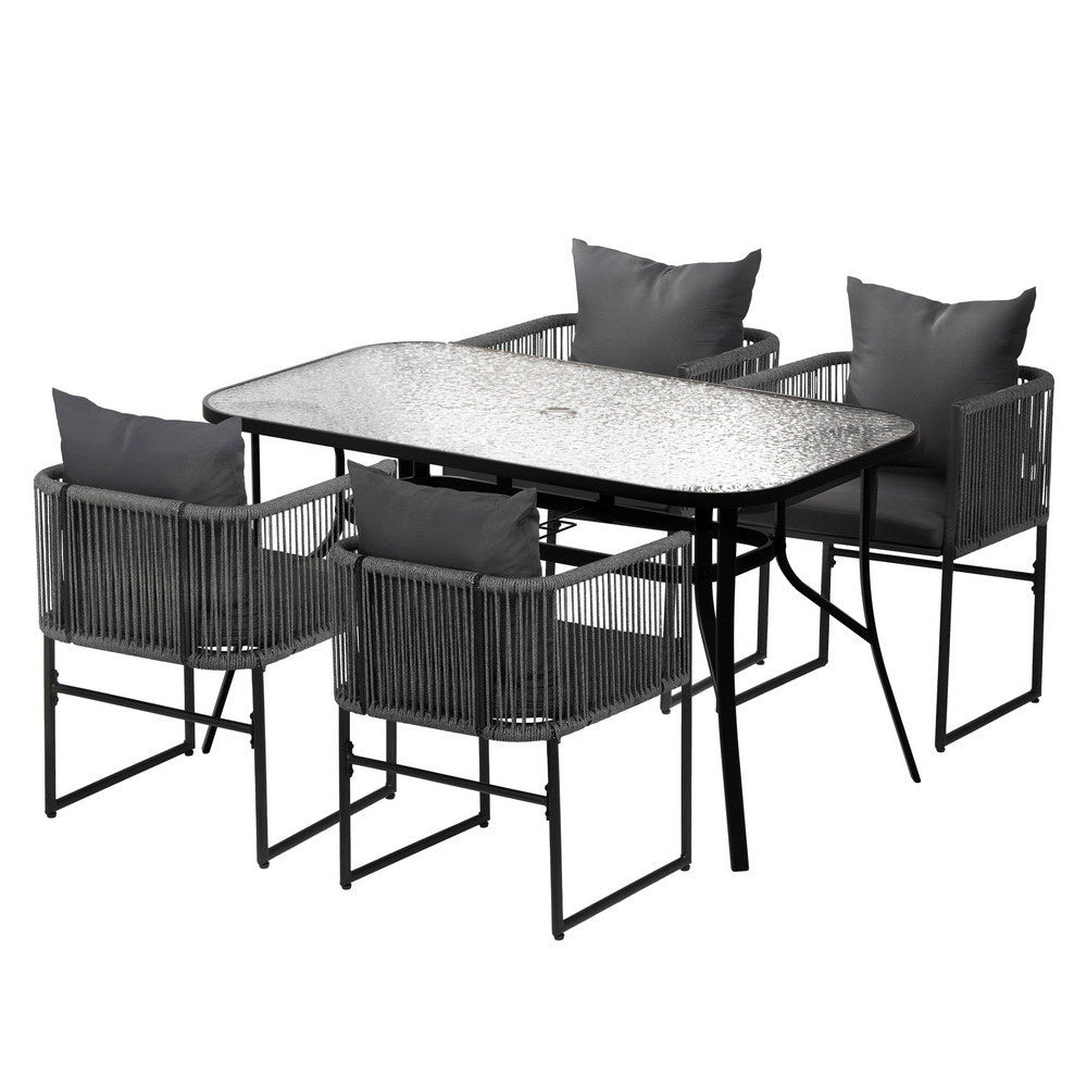 Iverson 4-Seater Outdoor Dining Set Table and Chairs Patio Furniture Garden Bistro Set 5-Piece - Black