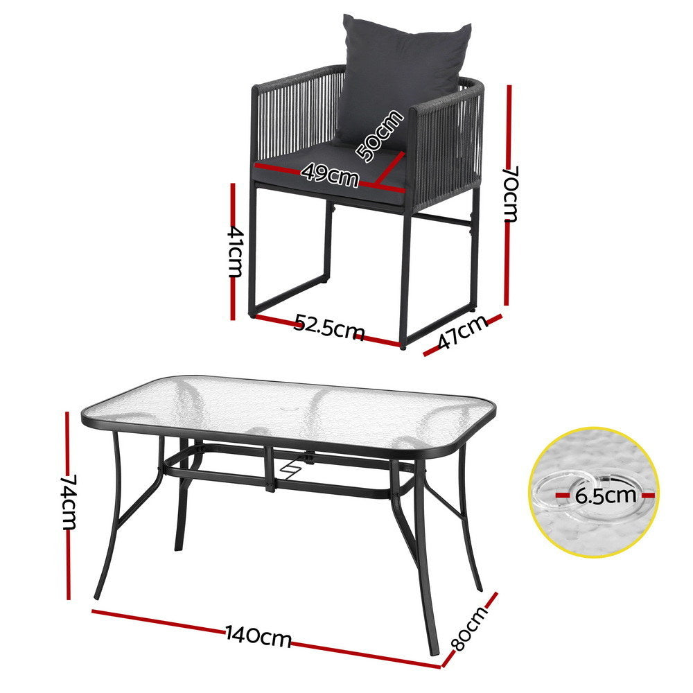 Iverson 4-Seater Outdoor Dining Set Table and Chairs Patio Furniture Garden Bistro Set 5-Piece - Black