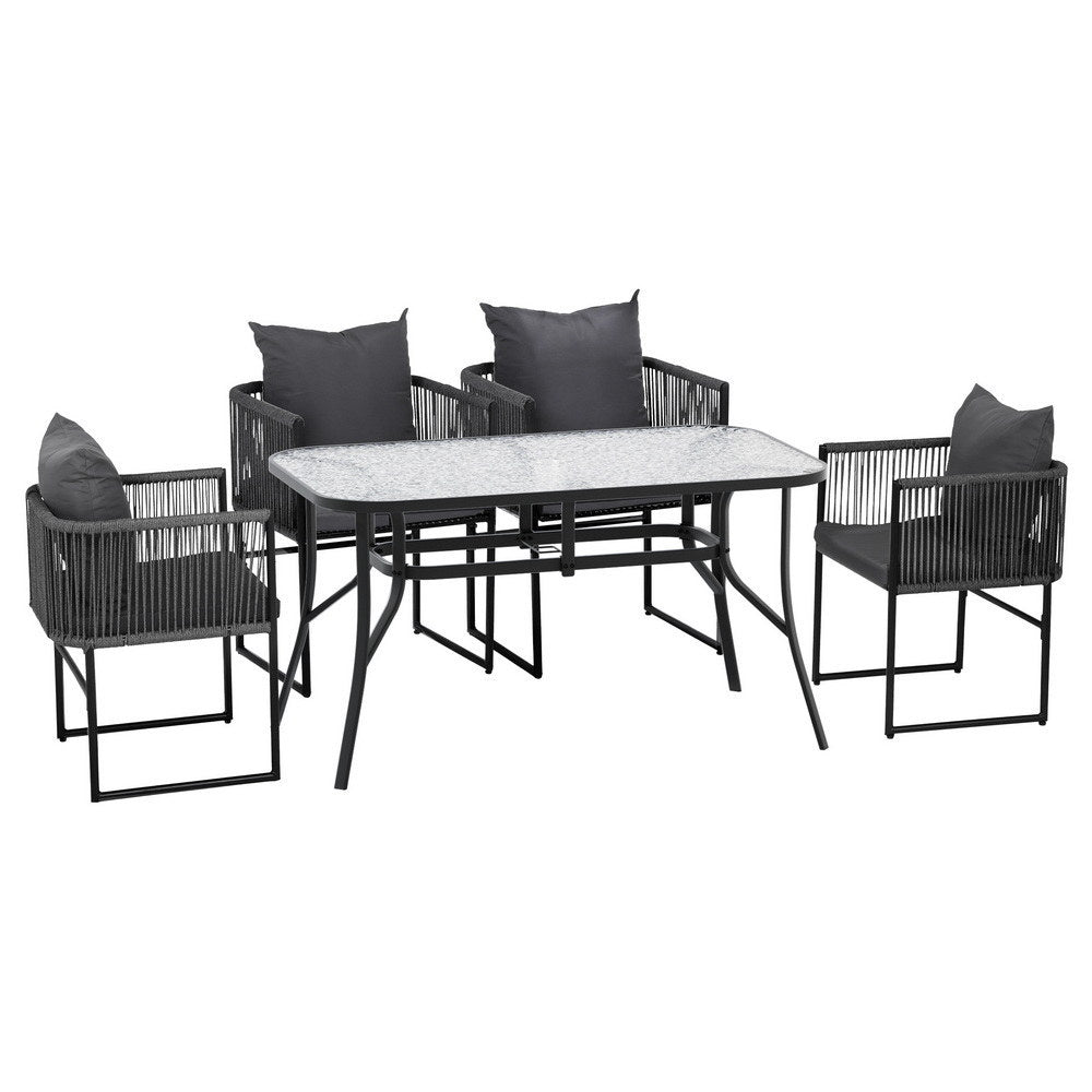 Iverson 4-Seater Outdoor Dining Set Table and Chairs Patio Furniture Garden Bistro Set 5-Piece - Black