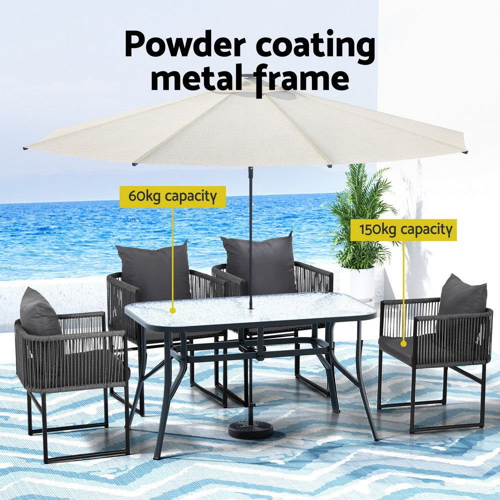 Iverson 4-Seater Outdoor Dining Set Table and Chairs Patio Furniture Garden Bistro Set 5-Piece - Black