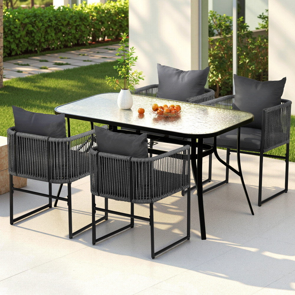 Iverson 4-Seater Outdoor Dining Set Table and Chairs Patio Furniture Garden Bistro Set 5-Piece - Black