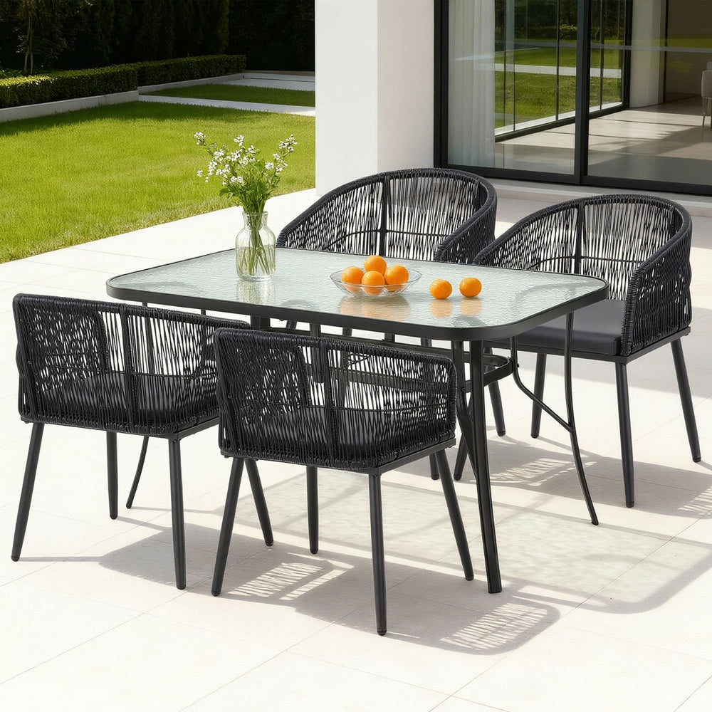 Aeris 4-Seater Outdoor Dining Set Table and Chairs Garden Patio Furniture Bistro Set 5-Piece - Black