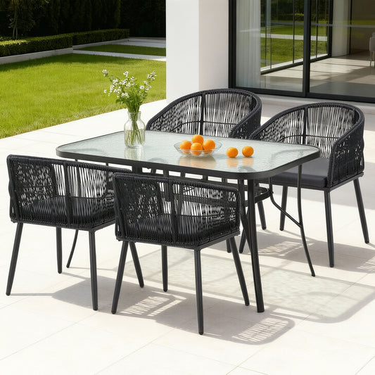 Aeris 4-Seater Outdoor Dining Set Table and Chairs Garden Patio Furniture Bistro Set 5-Piece - Black