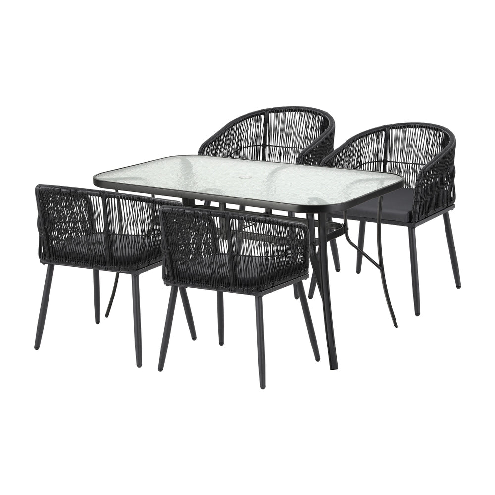 Aeris 4-Seater Outdoor Dining Set Table and Chairs Garden Patio Furniture Bistro Set 5-Piece - Black