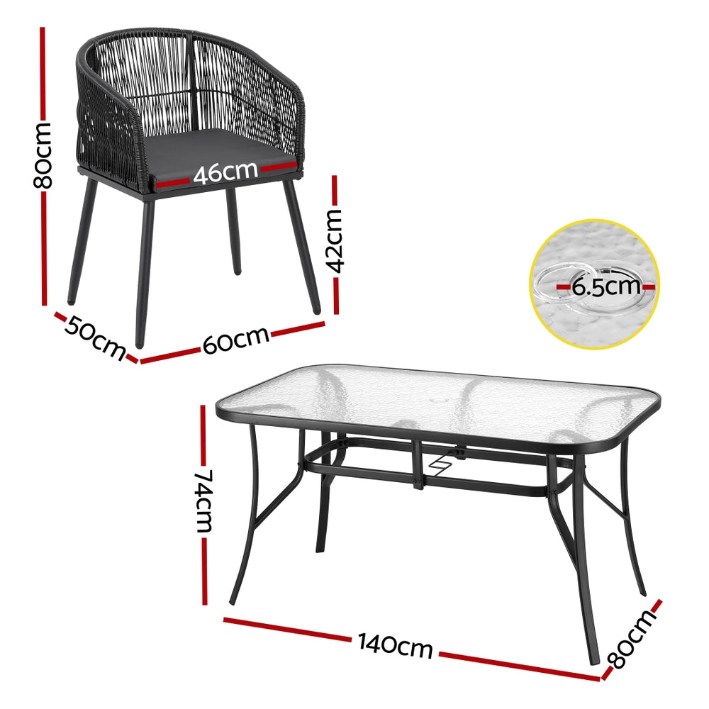 Aeris 4-Seater Outdoor Dining Set Table and Chairs Garden Patio Furniture Bistro Set 5-Piece - Black