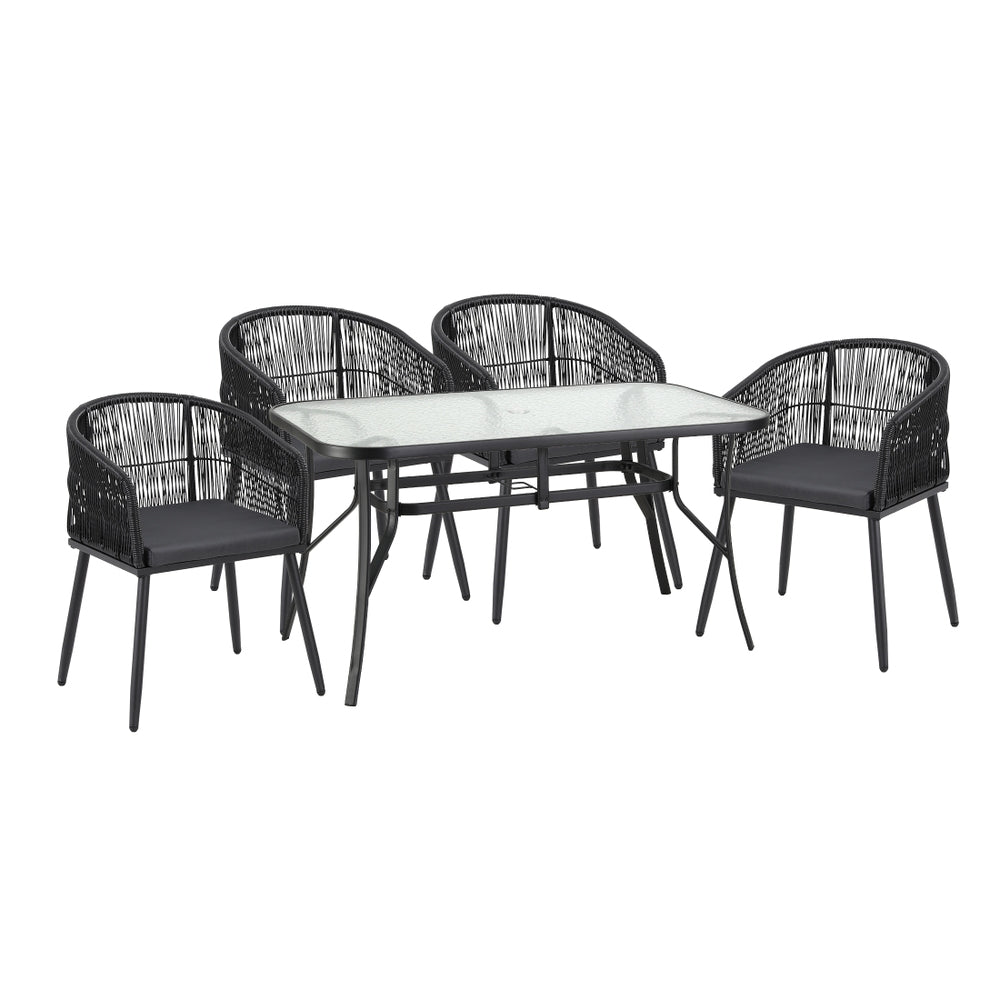 Aeris 4-Seater Outdoor Dining Set Table and Chairs Garden Patio Furniture Bistro Set 5-Piece - Black