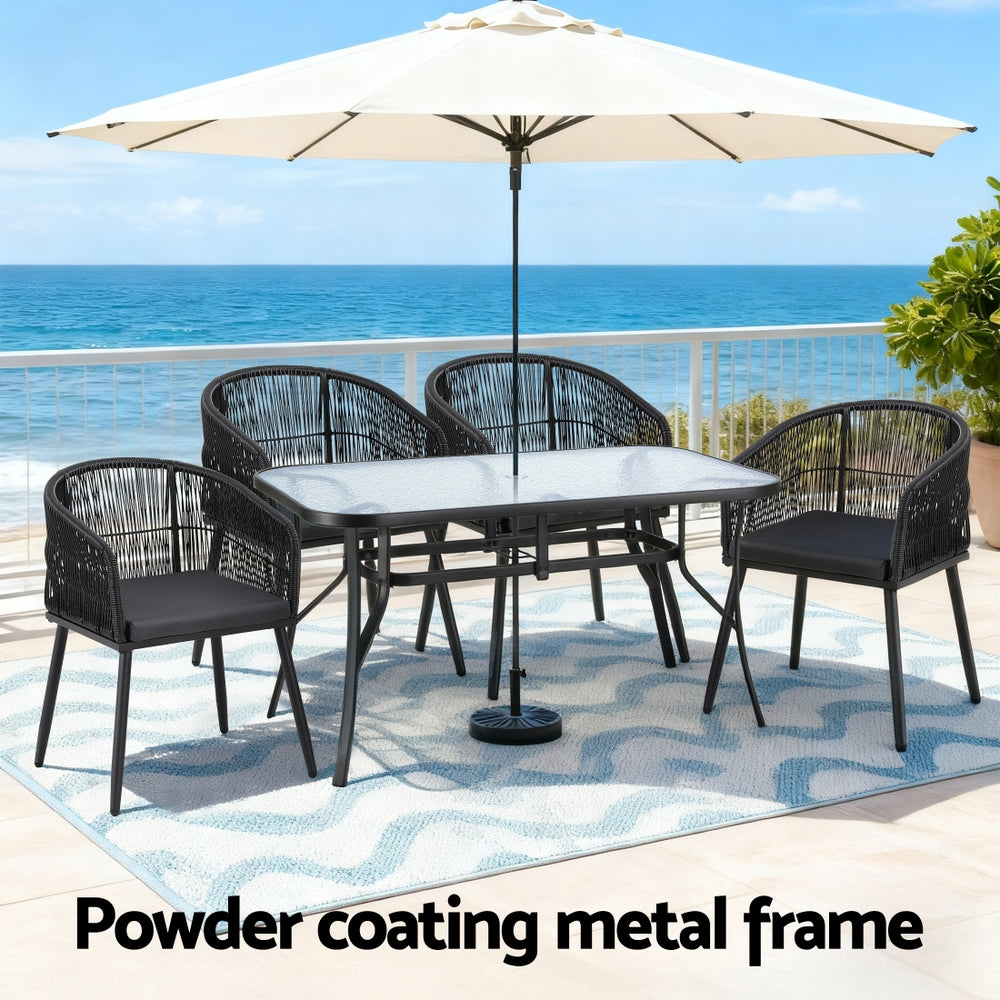 Aeris 4-Seater Outdoor Dining Set Table and Chairs Garden Patio Furniture Bistro Set 5-Piece - Black