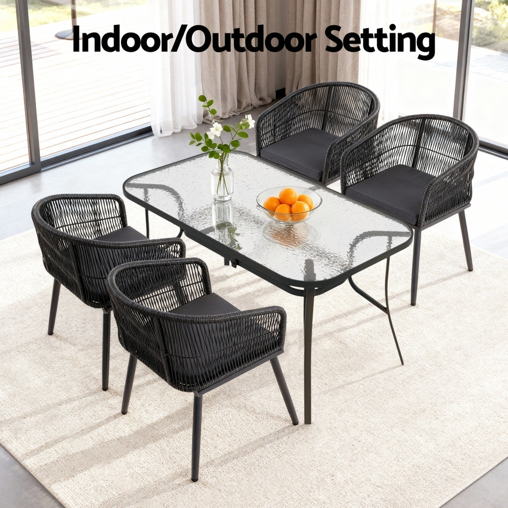 Aeris 4-Seater Outdoor Dining Set Table and Chairs Garden Patio Furniture Bistro Set 5-Piece - Black