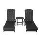 Torin 3PC Sun Lounge Table and Chairs Beach Chair HDPE Patio Outdoor Furniture Wheels - Black