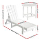 Torin 3PC Sun Lounge Table and Chairs Beach Chair Adirondack HDPE Patio Outdoor Furniture Wheels - White