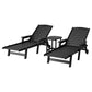 Nyelle 3PC Sun Lounge Beach Chair HDPE Patio Outdoor Furniture with Wheels - Black
