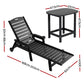 Nyelle 3PC Sun Lounge Beach Chair HDPE Patio Outdoor Furniture with Wheels - Black
