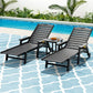 Nyelle 3PC Sun Lounge Beach Chair HDPE Patio Outdoor Furniture with Wheels - Black