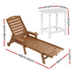 Nyelle 3PC Sun Lounge Table and Chairs Beach Chair HDPE Patio Outdoor Furniture Wheels - Brown