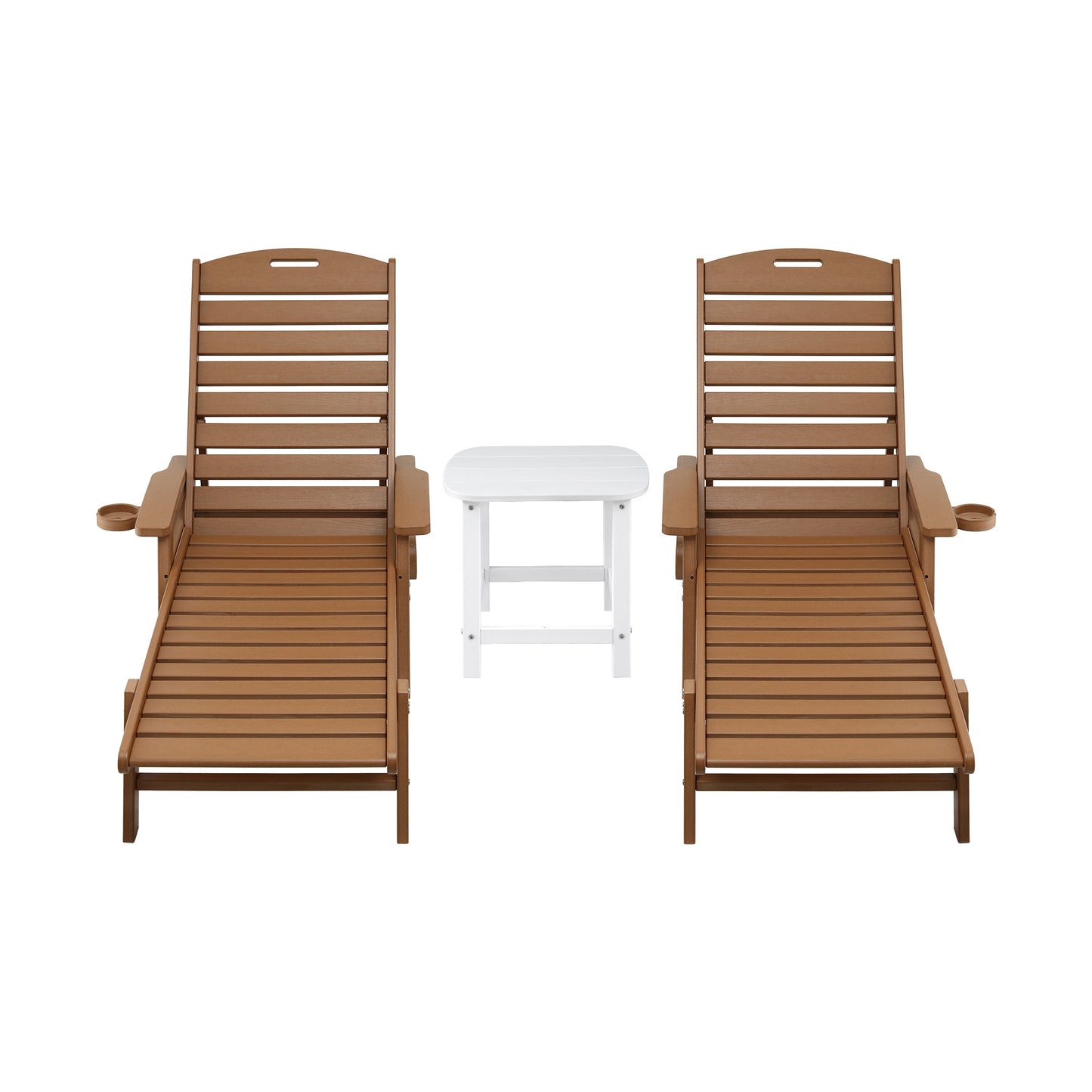 Nyelle 3PC Sun Lounge Table and Chairs Beach Chair HDPE Patio Outdoor Furniture Wheels - Brown