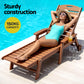 Nyelle 3PC Sun Lounge Table and Chairs Beach Chair HDPE Patio Outdoor Furniture Wheels - Brown