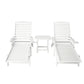 Nyelle 3PC Sun Lounge Beach Chair HDPE Patio Outdoor Furniture with Wheels - White
