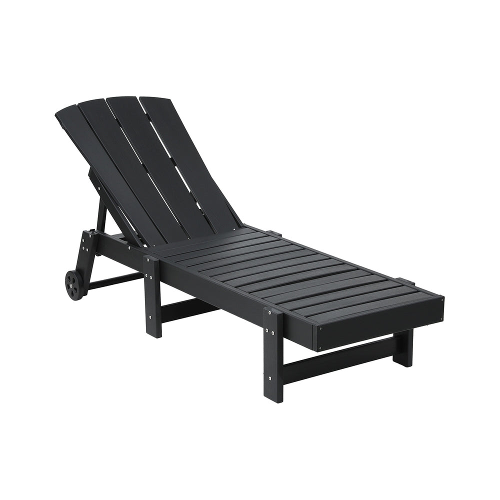 Lindau Sun Lounge Beach Chair HDPE Adirondack Lounger Patio Outdoor Furniture with Wheels - Black