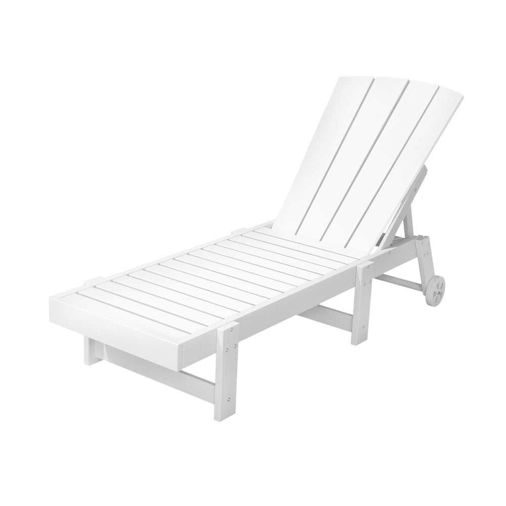 Lindau Sun Lounge Beach Chair HDPE Adirondack Lounger Patio Outdoor Furniture with Wheels - White
