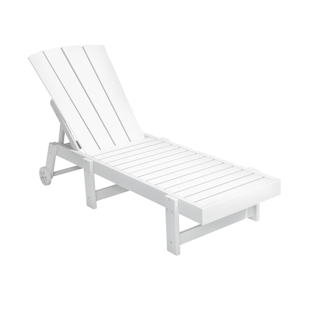 Lindau Sun Lounge Beach Chair HDPE Adirondack Lounger Patio Outdoor Furniture with Wheels - White