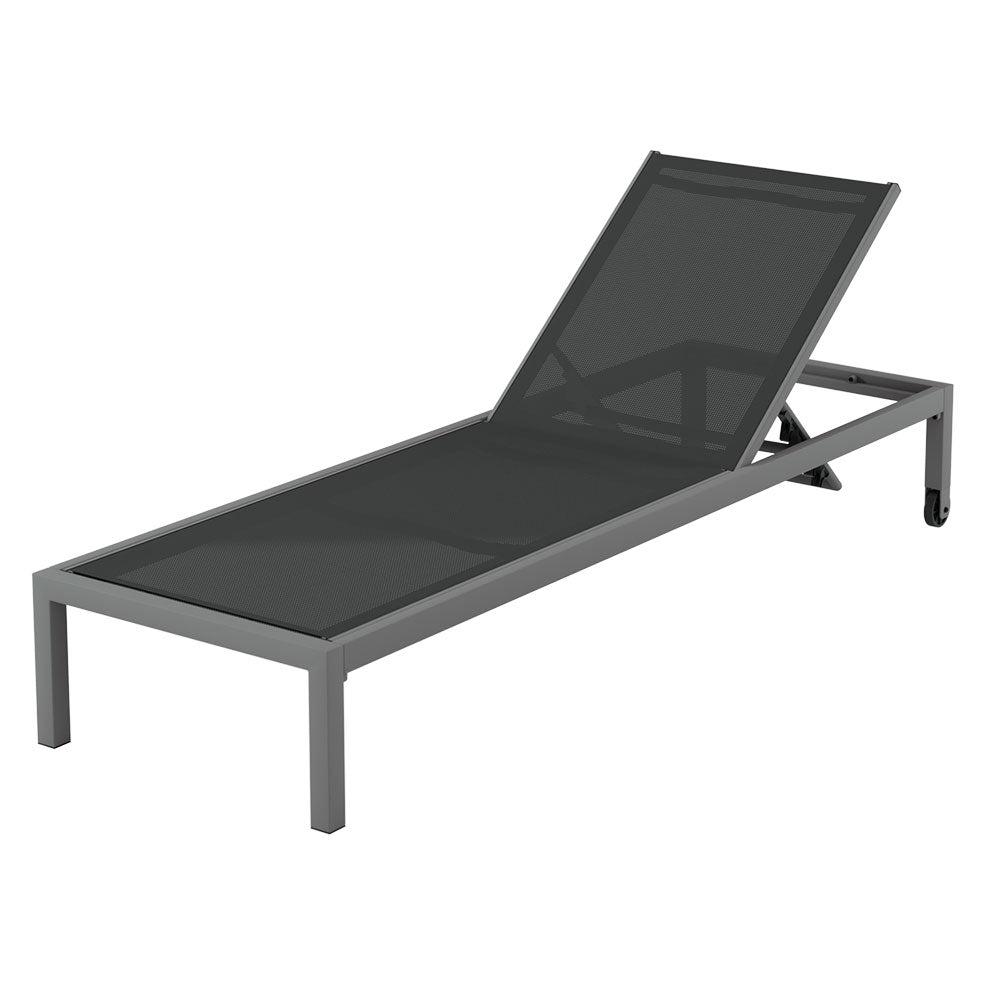 Romy Sun Lounger Outdoor Lounge Chair Patio Furniture Aluminium Wheels Pool - Dark Grey