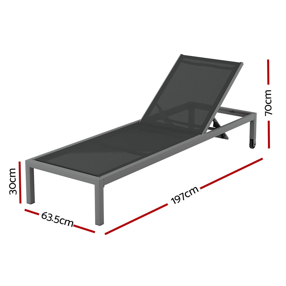 Romy Sun Lounger Outdoor Lounge Chair Patio Furniture Aluminium Wheels Pool - Dark Grey