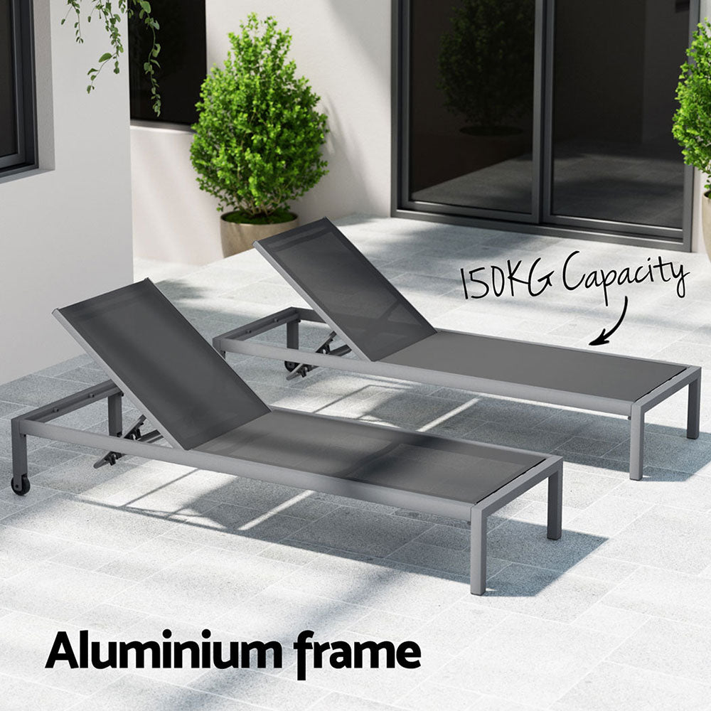 Romy Sun Lounger Outdoor Lounge Chair Patio Furniture Aluminium Wheels Pool - Dark Grey