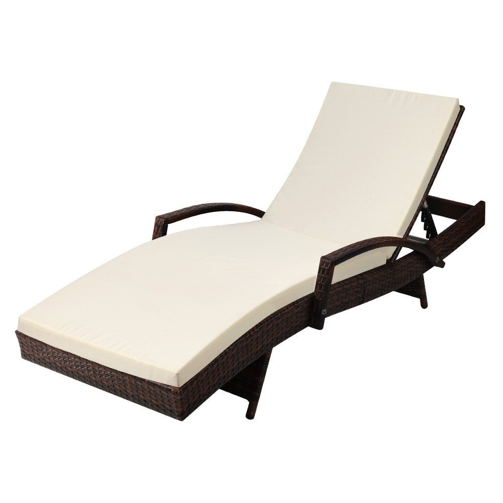 Ashby Outdoor Sun Lounge Wicker with Armrest Chair and Cushion - Brown