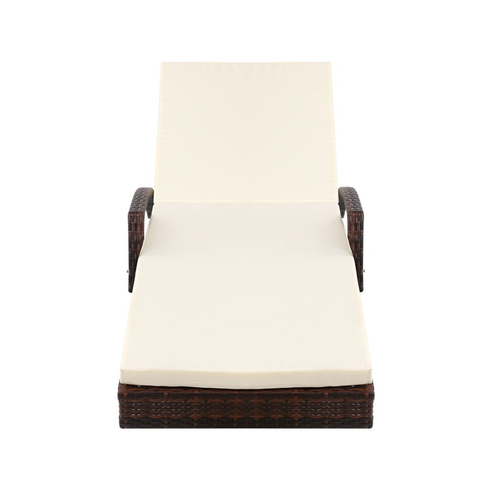 Ashby Outdoor Sun Lounge Wicker with Armrest Chair and Cushion - Brown