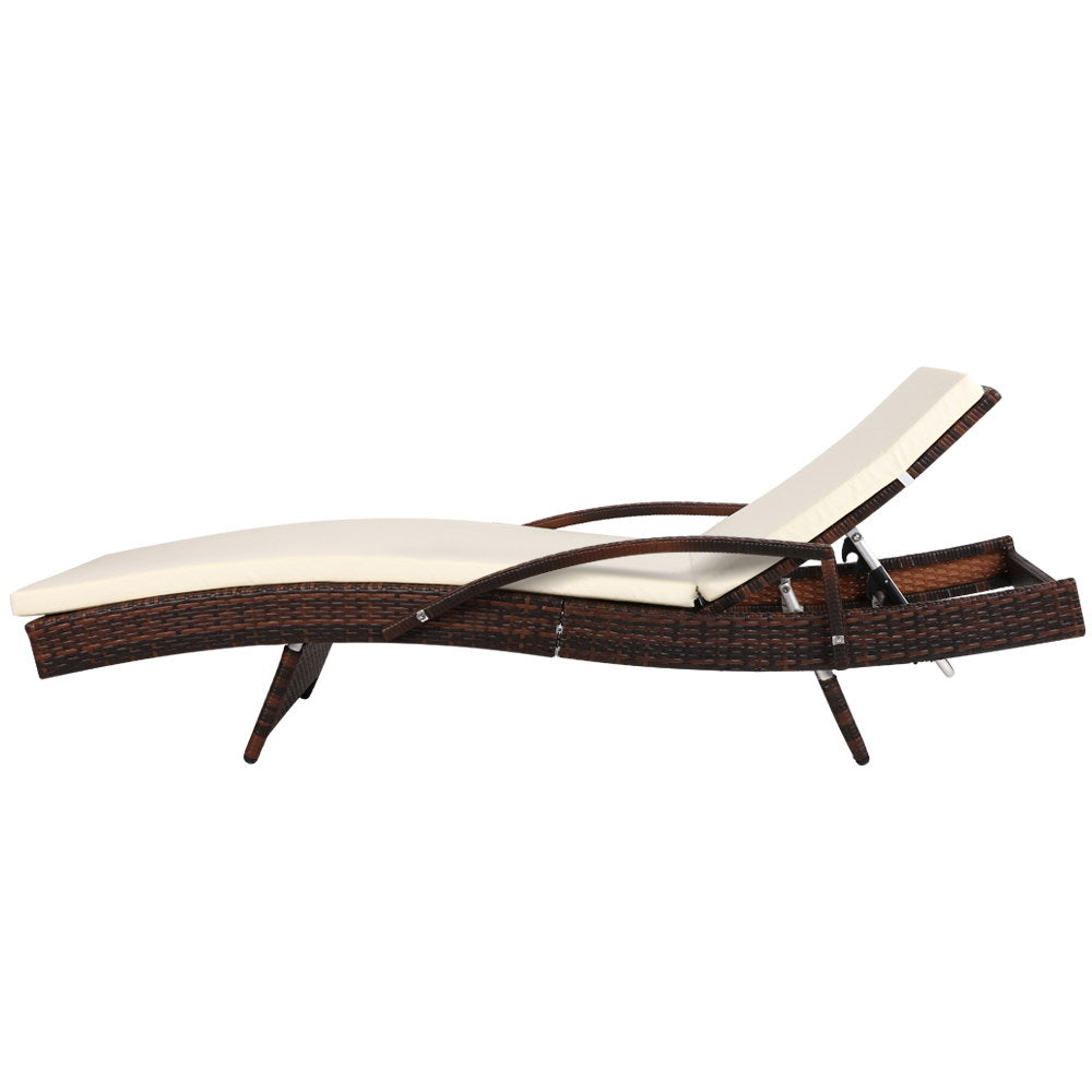 Ashby Outdoor Sun Lounge Wicker with Armrest Chair and Cushion - Brown