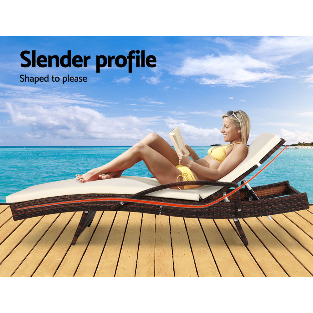 Ashby Outdoor Sun Lounge Wicker with Armrest Chair and Cushion - Brown