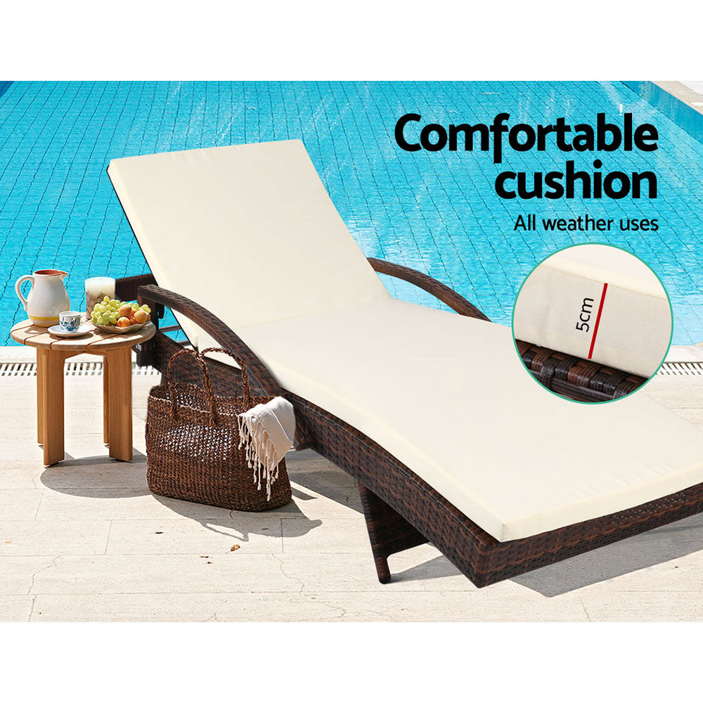 Ashby Outdoor Sun Lounge Wicker with Armrest Chair and Cushion - Brown