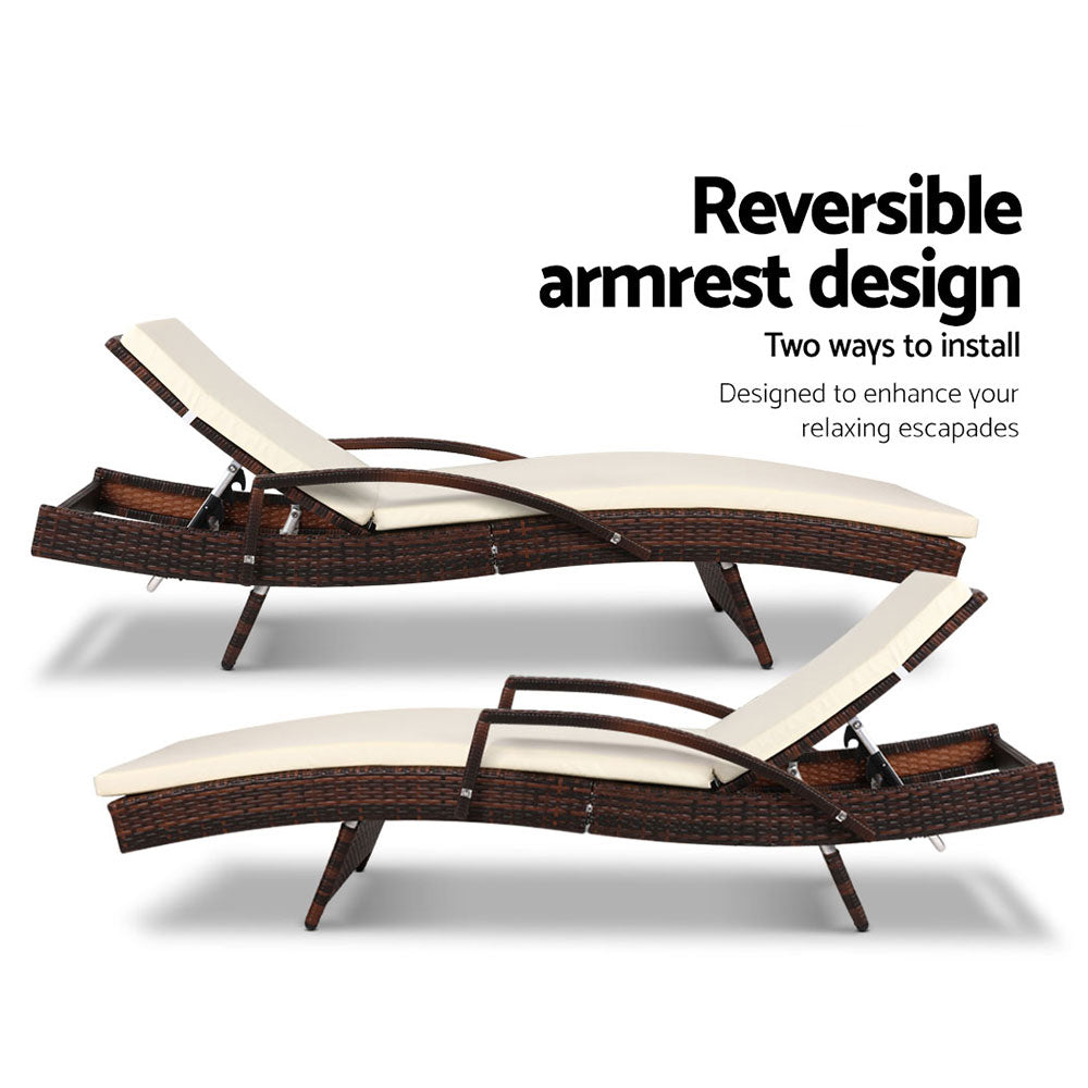 Ashby Outdoor Sun Lounge Wicker with Armrest Chair and Cushion - Brown
