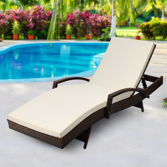Ashby Outdoor Sun Lounge Wicker with Armrest Chair and Cushion - Brown