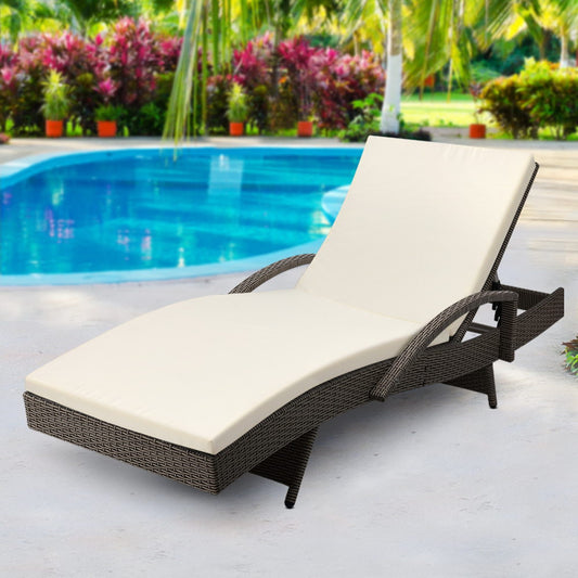 Ashby Outdoor Sun Lounge Wicker with Armrest Chair and Cushion - Grey