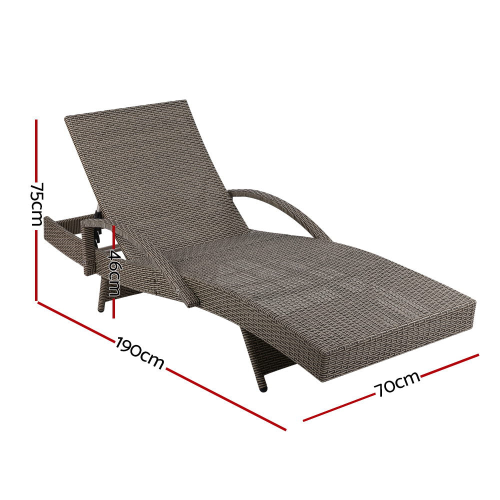 Ashby Set of 2 Outdoor Sun Lounge Wicker with Armrest Chair and Cushion - Grey